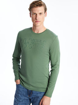 Bisiklet Yaka Uzun Kollu Bask?l? Erkek Ti??rt