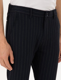 Lacivert Slim Fit _izgili Kanvas Pantolon