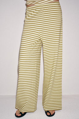 PANTAL?N RAYAS ALGOD?N Y LINO / Beige / Tostado - Zara фото 2