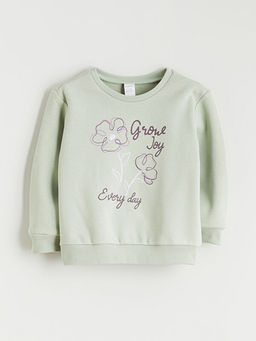 Bisiklet Yaka Bask?l? K?z ?ocuk Kal?n Sweatshirt