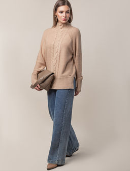 Свитер фактурной вязки с узором косы - Vilatte фото 5