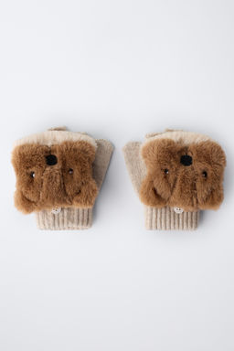 BEAVER FUR EFFECT MITTEN GLOVES - Zara фото 4