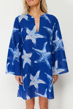 TRENDYOLMILLA Su Alt? Desenli Genis Kal?p Maxi Dokuma %100 Pamuklu Plaj Elbisesi TBESS24EL00035  фото 4