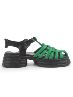 08-PEAG48-2 BLACK/GREEN Босоножки женские (натуральная кожа)