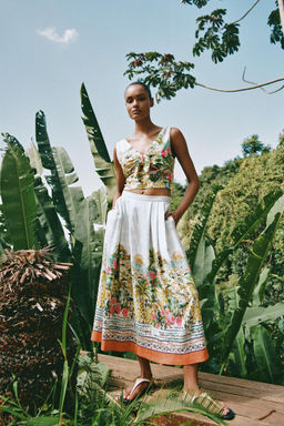 PRINTED KNOT CROP TOP