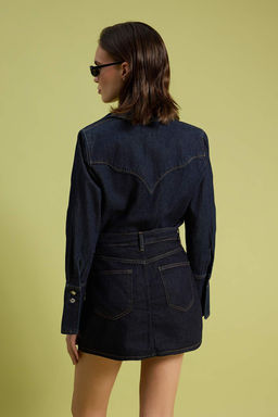 Bej Vintage Y?kama Yuksek Bel Denim Sort Etek TWOSS26SR00110 - Trendyolmilla фото 11