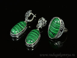 Кольцо Серьги с малахитом имитация размер 18