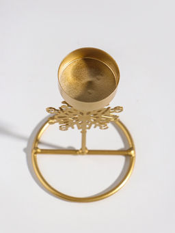Подсвечник на 1 свечу «Снежинка», металл под золото, d=4.5 см, 8.5×8.5×16 см