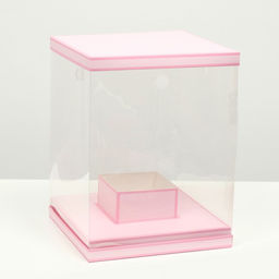 Коробка для цветов с вазой и PVC окнами складная, розовый, 23×30×23 см