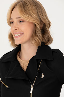 Женская черная кожаная куртка - U.s. polo assn фото 9