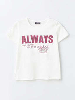 Bisiklet Yaka Bask?l? K?sa Kollu K?z ?ocuk Ti??rt