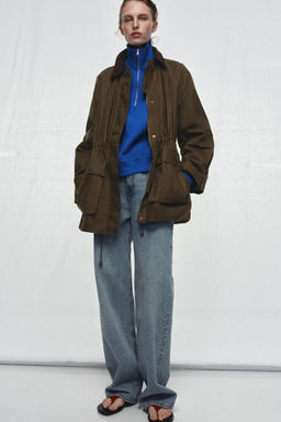 ZW COLLECTION WAXED JACKET WITH CORDUROY COLLAR