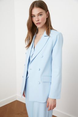 Ac?k Mavi Regular Astarl? Dokuma Blazer Ceket TWOSS21CE0137