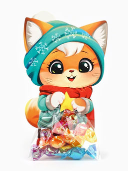 Цена за 10 шт. Пакетик под сладости на Новый год «Зимний котик», 6×11 см