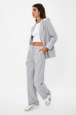 Limited Edition Gri Straight/Duz Kesim Pilili Dokuma Pantolon TWOAW23PL00401