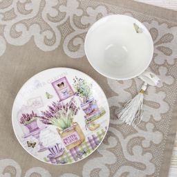 Чайная пара керамическая «Лавандовое поле», 2 предмета: чашка 220 мл, блюдце d=15 см