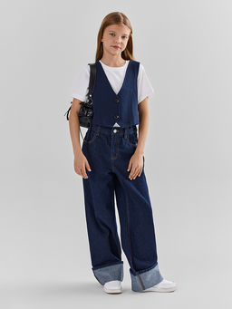 Джинсы Wide leg для девочек синие