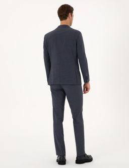 Koyu Mavi Slim Fit Y_n Kar___ml_ Tak_m Elbise