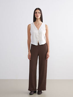 V Yaka %100 Keten Kad?n Klasik Yelek