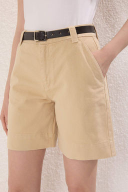 Trendyolmilla Bej Kemerli Dikis Detayl? Yuksek Bel Denim Bermuda TWOSS25SR00196  фото 3