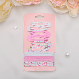 Цена за 5 шт. Набор для волос "Прима" (6 резинок, 6 невидимок) фламинго, бело-розовый