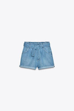 HIGH-WAIST TRF PAPER BAG DENIM BERMUDA SHORTS - Zara фото 3