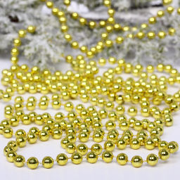 Цена за 4 шт. Бусы на елку 2,7м "Шарик" d-6мм, золото (pvc коробка)