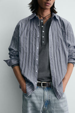 CAMISA RELAXED FIT JACQUARD RAYAS / Azul - Zara фото 7