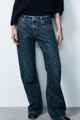 TRF RELAXED OVERSIZE RHINESTONE MID-WAIST JEANS - Zara фото 4