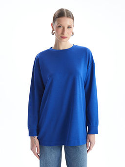 Bisiklet Yaka D?z Oversize Kad?n Sweatshirt Tunik