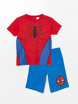 Bisiklet Yaka Spiderman Bask?l? Erkek ?ocuk ?ortlu Pijama Tak?m?