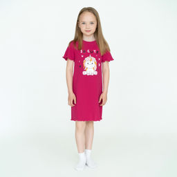 Сорочка для девочки темно-малиновая единорожка 818 (122, 64)