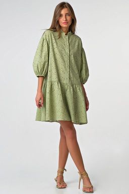 Платье летнее кружевное свободное из хлопка шалфей