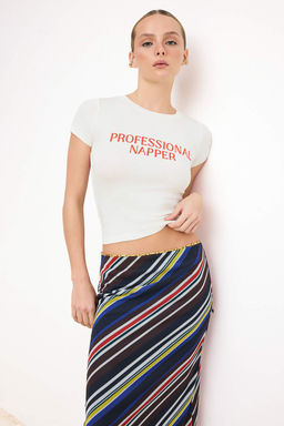 Gri Melanj Fitted/Vucuda Oturan K?sa Kollu Pamuk Ribana Orme T-Shirt TWOSS26TS00126 - Trendyolmilla фото 6