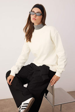 Ac?k Gul Kurusu Premium Oversize Kal?p Nak?sl? Kal?n Ici Polarl? Orme Sweatshirt TWOAW26SW00203 - Trendyolmilla фото 6