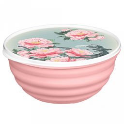 Миска пластмассовая "Latina" 2,1л, д20,7см, h9,6см, розовый, с крышкой, с декором "Сад пионов" (Россия)