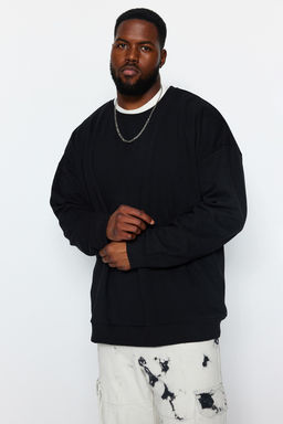 TRENDYOL MAN Siyah Buyuk Beden Bisiklet Yaka Oversize/Genis Kesim S?rt Bask? Ici Polar Sweatshirt TMNAW24AO00004 - Trendyolmilla фото 3