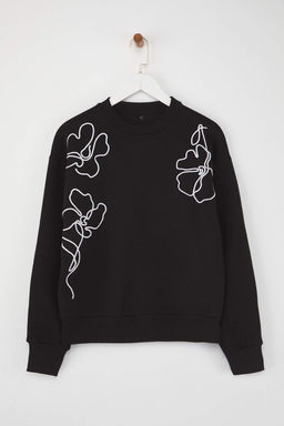 Siyah Orme Nak?sl? Oversize/Genis Kal?p Sweatshirt TWOAW26SW00052