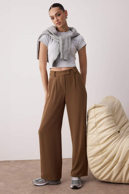 Haki Wide Leg/Genis Paca Dokuma Kumas Pantolon TWOAW22PL0263 Palazzo