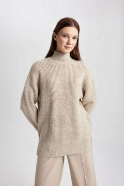 Regular Fit Bal?kc? Yaka Basic Duz Triko Kazak Tunik