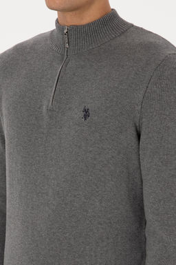 Erkek Slim Fit Yar_m Fermuarl_ Gri Melanj Basic Kazak - U.s. polo assn фото 7