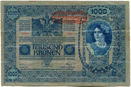 Банкнота 1000 крон 1902 года Австрия  надпечатка