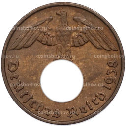 Монета 2 рейхспфеннига 1938 года D Германия