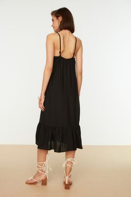 Siyah Ask?l? Dugmeli A Kesim Midi Dokuma Elbise TWOSS21EL1990 - Trendyolmilla фото 6