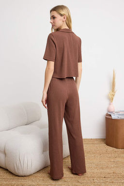 Lacivert Ay?c?kl? Fitilli Orme Pijama Tak?m? THMSS21PT0168