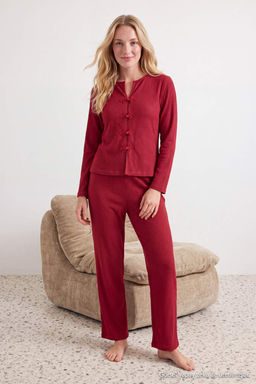 Bordo _in D__meli Yumu_ak F_r_al_ Fitilli _rme Pijama Tak_m_ THMAW27PT00027 - Trendyolmilla фото 3