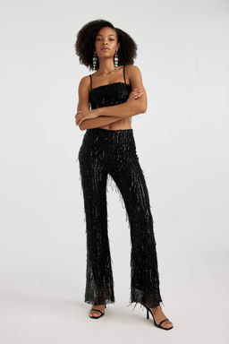 Стандартные черные брюки с пайетками Flayer с нормальной талией - Defacto фото 2