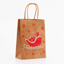 Цена за 12 шт. Пакет подарочный новогодний, крафт с тиснением, круглая ручка, Новогдние сани 15?21?8 см, 120 г - UPAK LAND фото 4