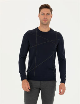 Lacivert Slim Fit Bisiklet Yaka Y_n Kar___ml_ Triko Kazak - Pierre cardin фото 3