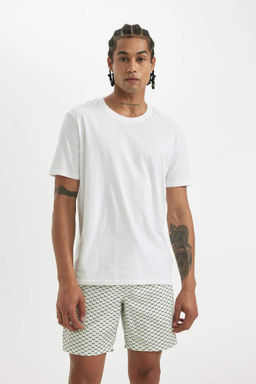 Короткие шорты для плавания стандартного кроя с сетчатой подкладкой и рисунком - Defacto фото 3